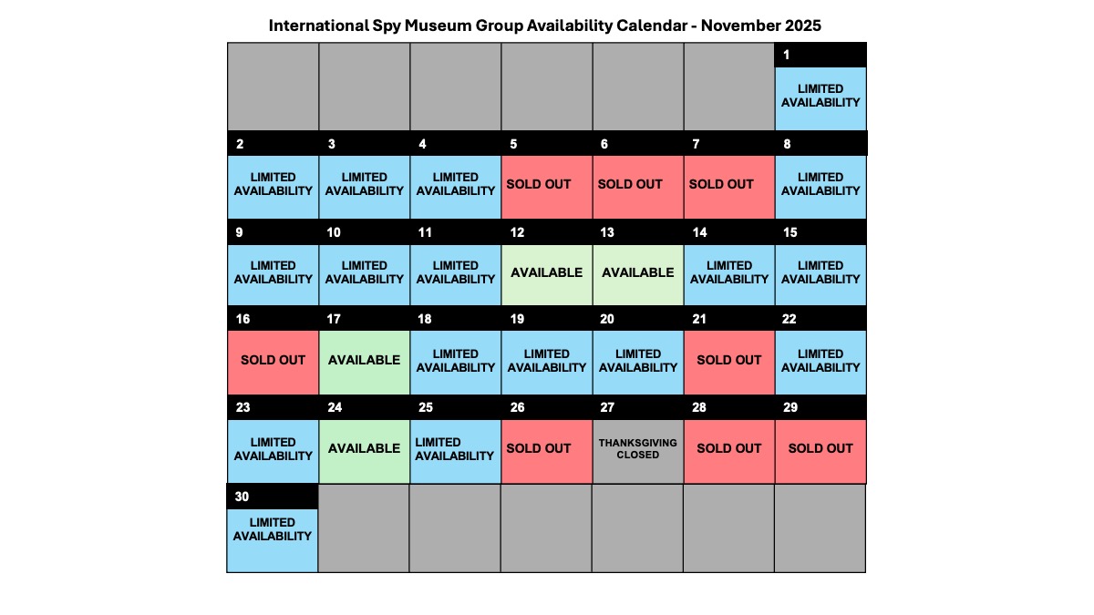 Spy Group Tour Availability for October