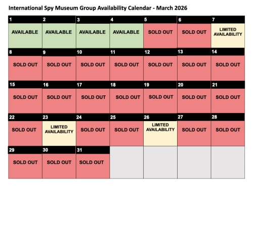 Availability Calendar for March